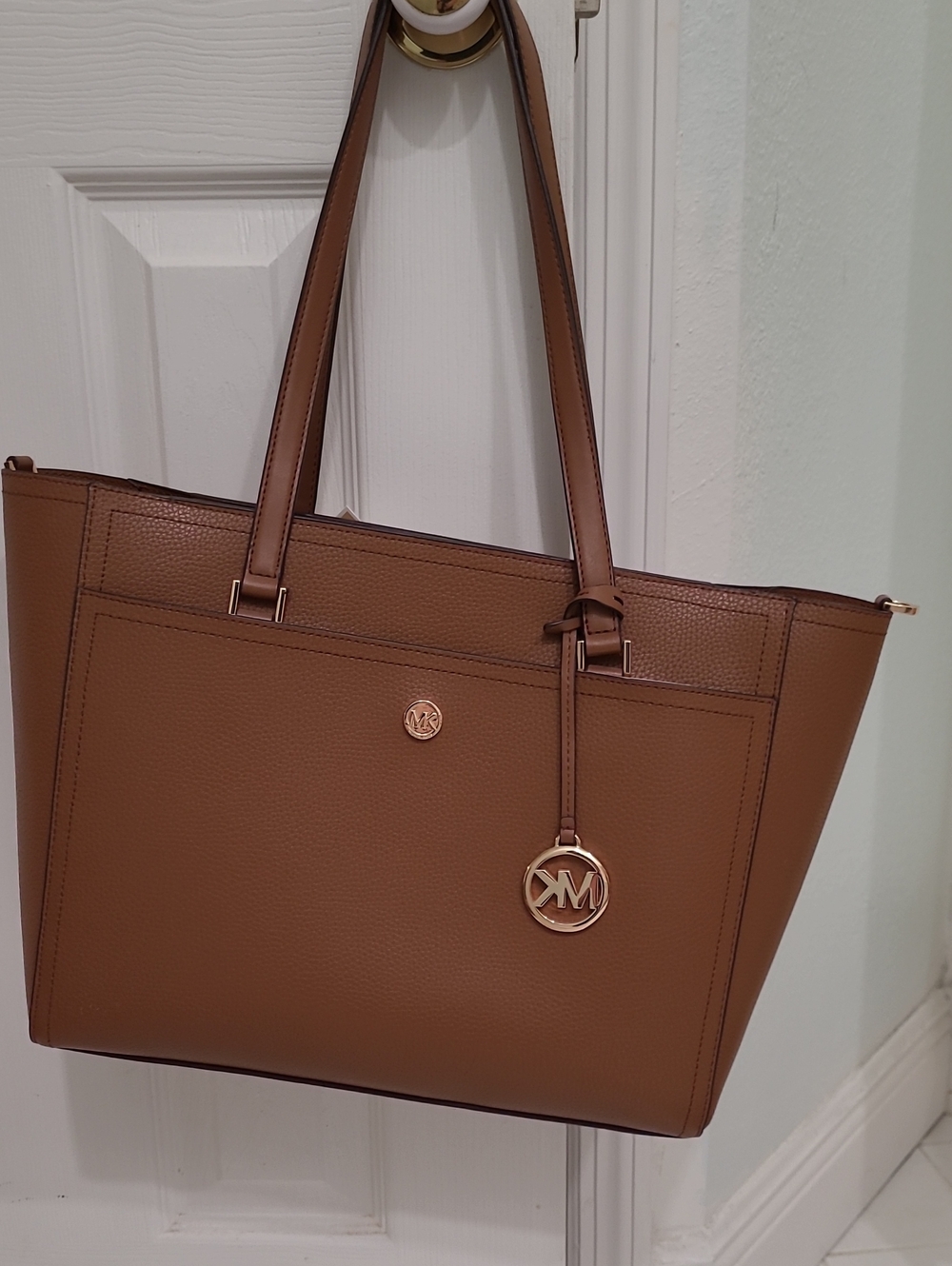 Michael Kors Cognac Pebbled Leather Tote with Gold Accent